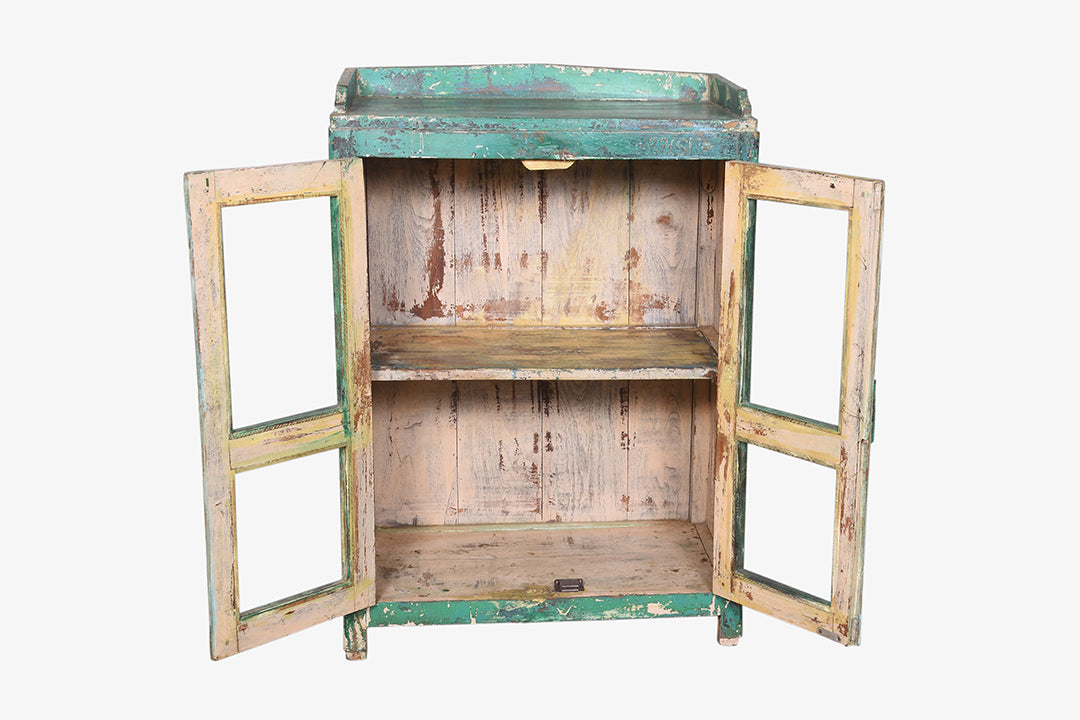 Vitrina de madera verde vintage 98x66cm
