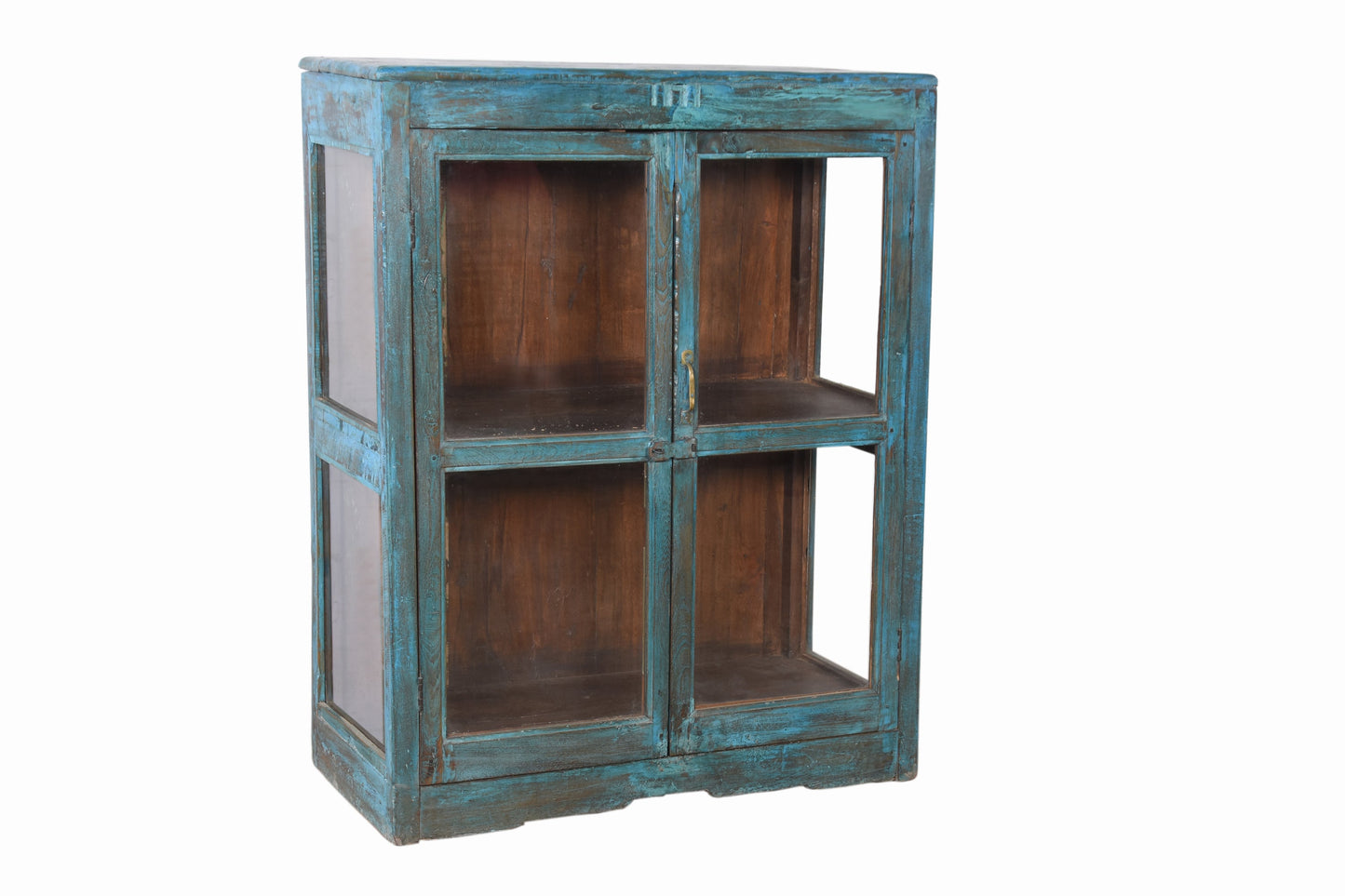Vitrina Azul antigua de madera restaurada estilo Vintage