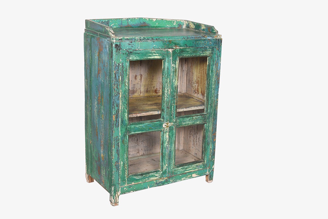 Vitrina de madera verde vintage 98x66cm
