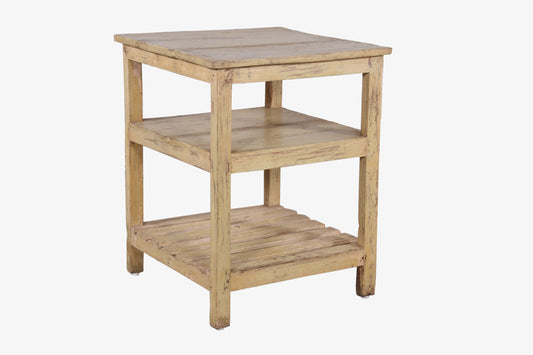 Mesa auxiliar de madera de teca beig estilo vintage 79x62cm núm. 89