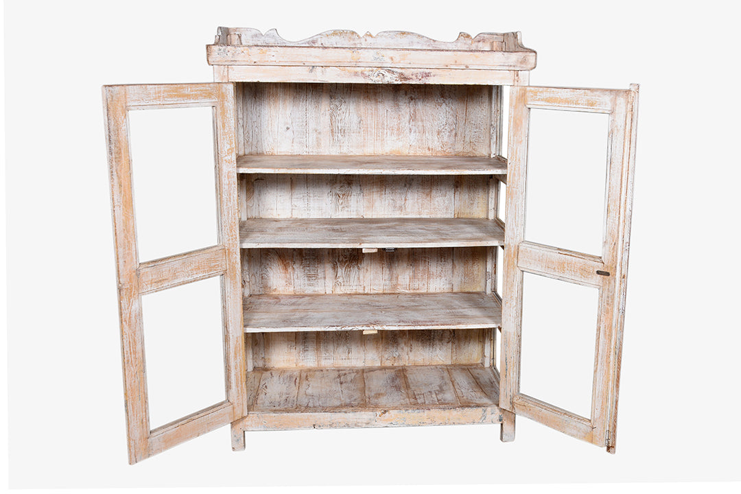 Vitrina de madera antigua blanca vintage 144x105cm núm. 126