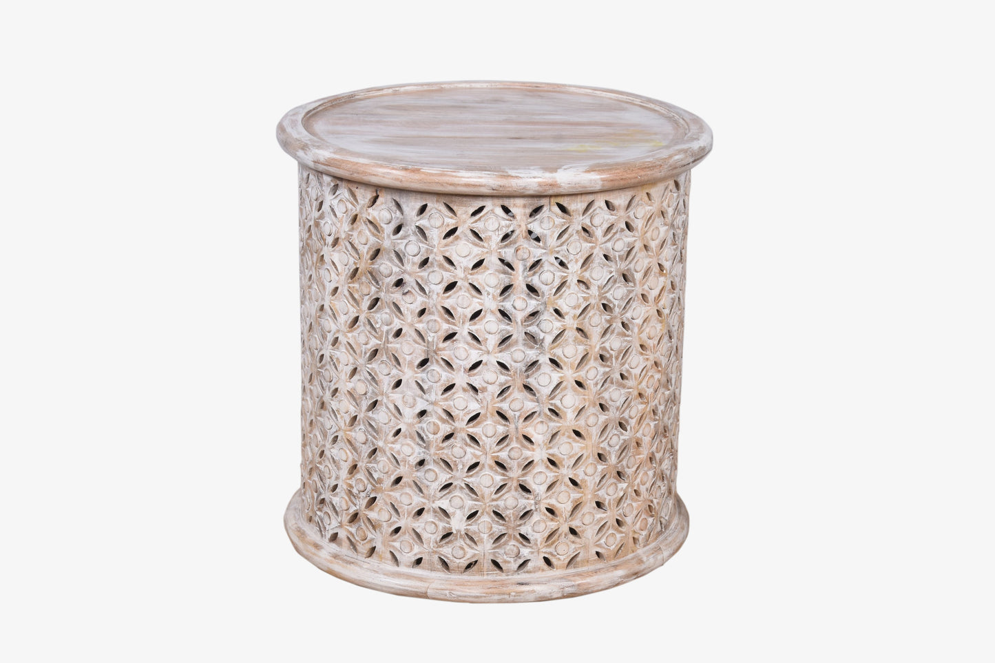 Indian carved white wood bedside table no. 136
