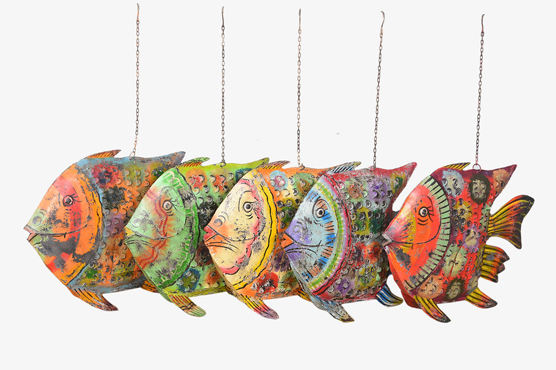 Portavela Decorativo Artesanal en Hierro "Pescado Indio" - Varios Tamaños y Colores