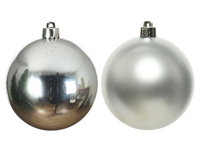 4x 10cm Plain Silver Plastic Christmas Balls