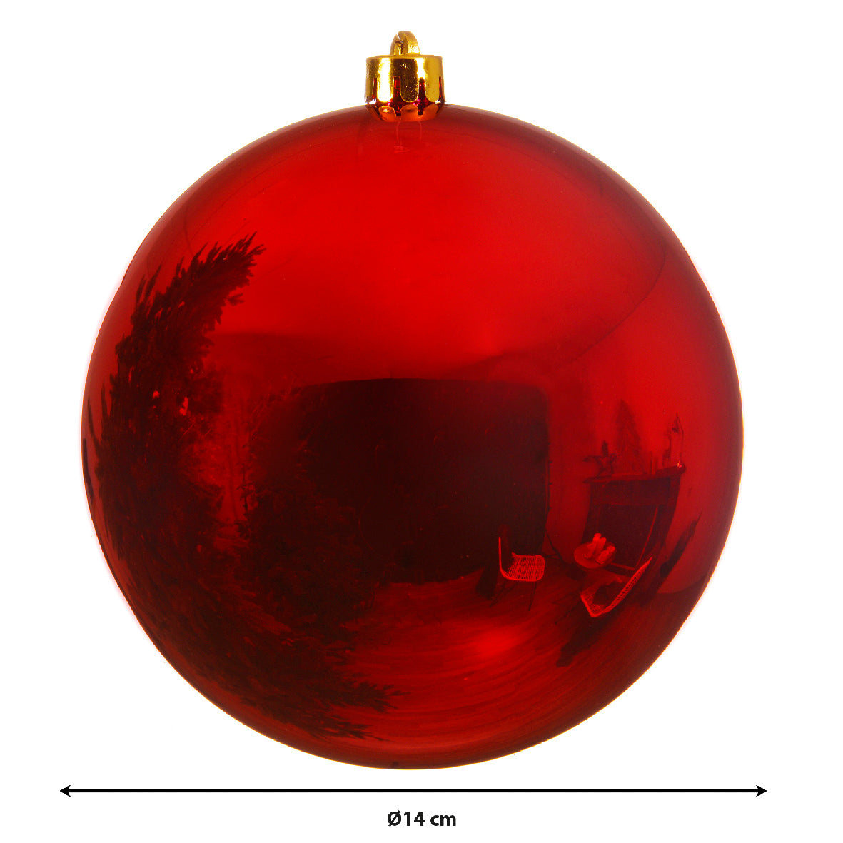 1x 14cm Red Plastic Plain Christmas Ball