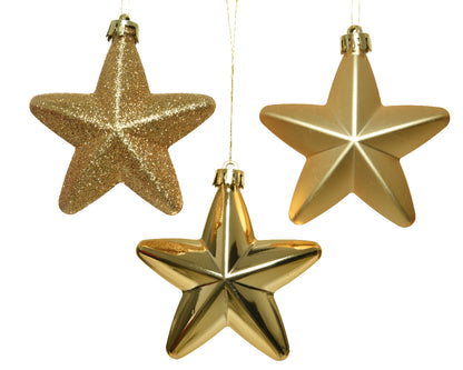 Pack of 8cm golden plastic mini star balls