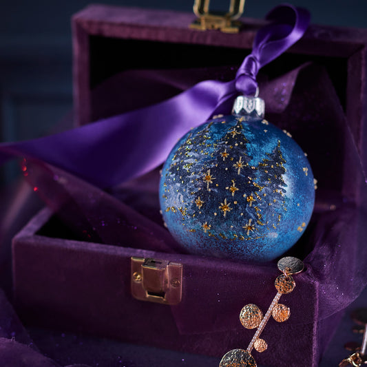 Bola de navidad azul de vidrío adornos de cristal