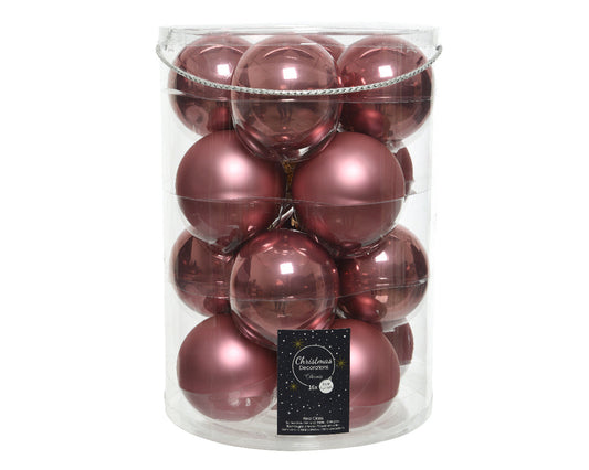 16x 8cm Pink Silver Plain Glass Christmas Balls