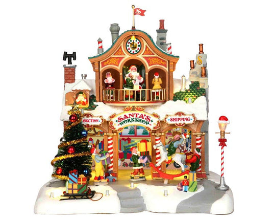 LEMAX Villa de Navidad Taller De Santa Claus Incluye Adaptador 74254, 550 ma (Blanco) Envios a Canarias