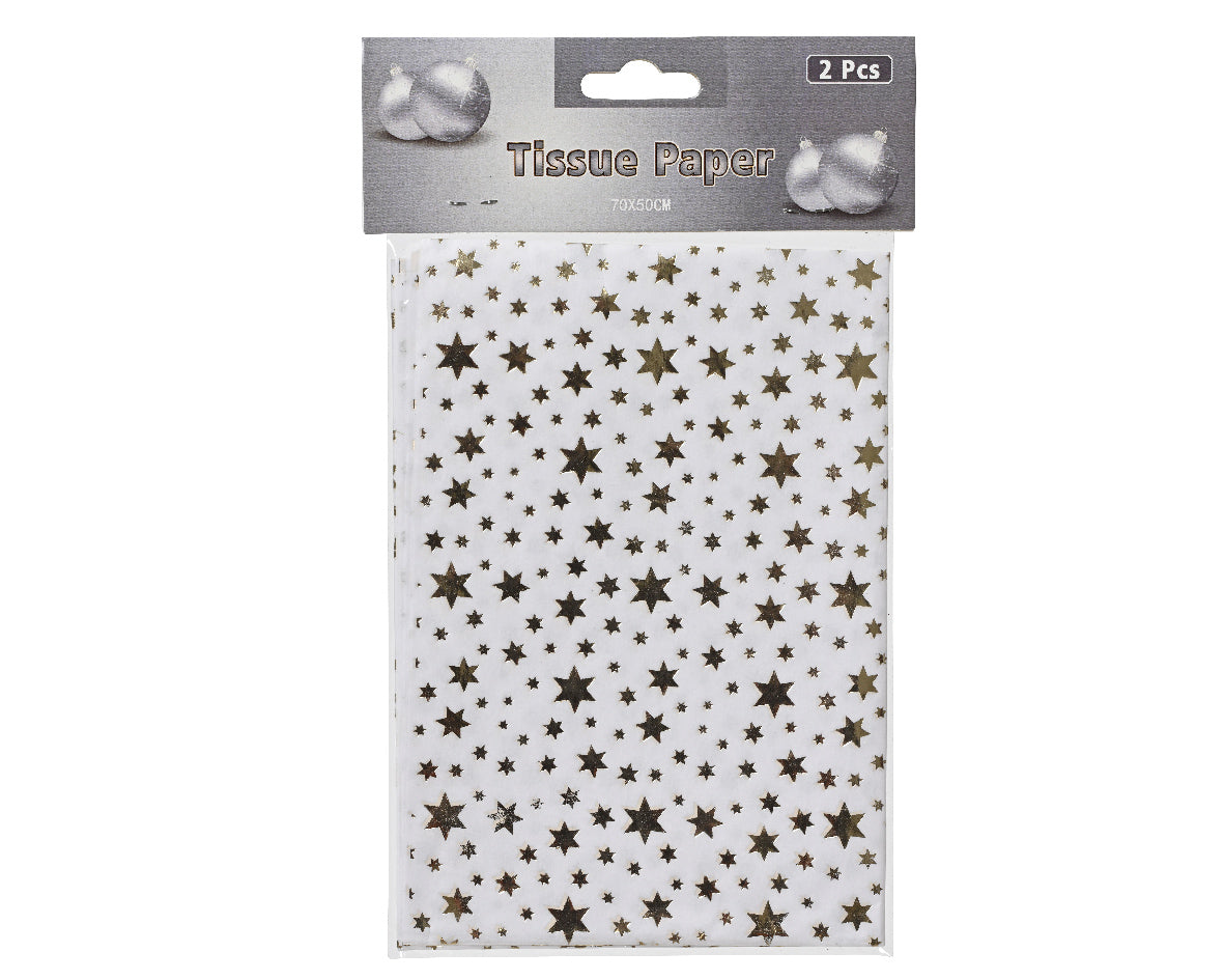 Papel de regalo mixto de estrellas blanco 70cm