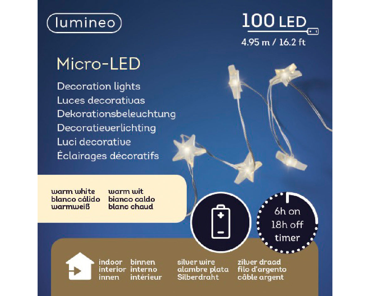 Luces especiales-Luces microLED de 495cm warm white cable plateado a pilas