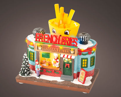 Puesto de papas fritas para villas navideñas 12x20x16cm