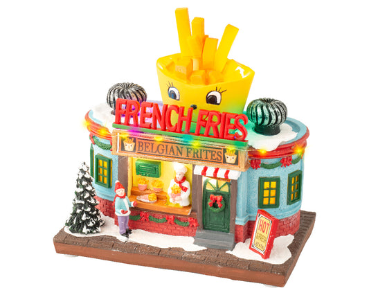 Puesto de papas fritas para villas navideñas 12x20x16cm