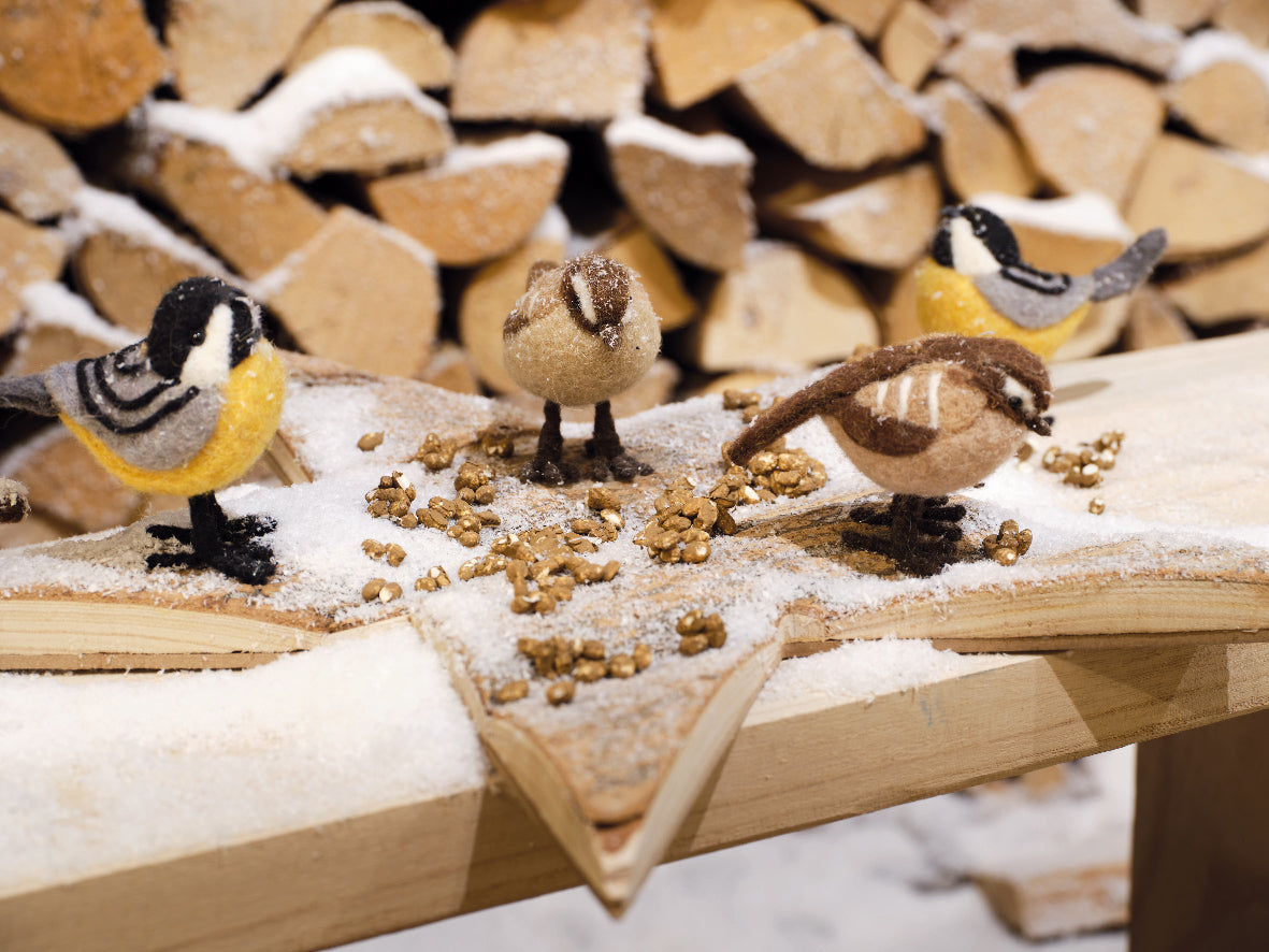 Pájaros  de lana adornos navideños 8cm