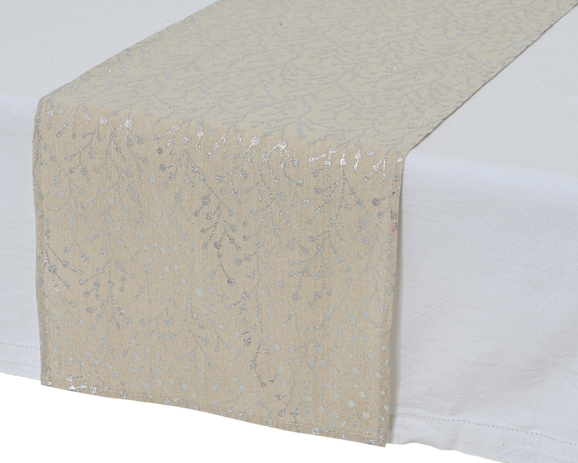 Beige polyester tablecloth white collection 150 cm