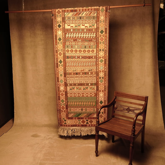 Alfombra Kilim de Lana Azerbaiyana con Diseño Tribal