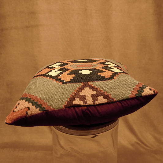 Kilim Cushion with Ethnic Design and Earthy Colors