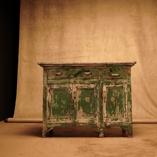 Consola Azul y Rosa Antigua de Madera Restaurada 89x44x69 cm