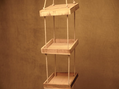 Estante colgante para macetas y plantas con 4 baldas de madera y cuerda de yute natural estilo bohemio