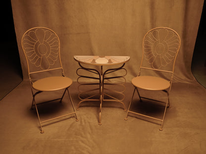 Set de Muebles de Exterior Vintage Boho - Mesa Semicírculo y Sillas de Metal en Tono Terracota