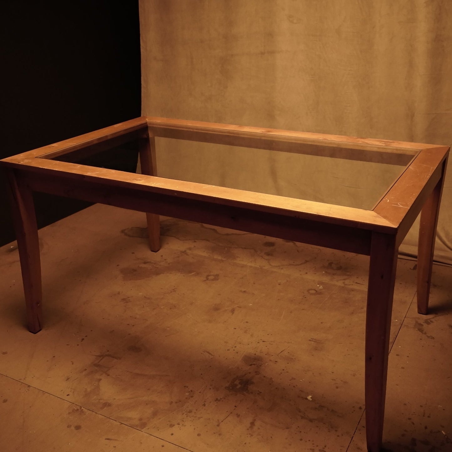 Mesa de madera clara con cristal estilo rústico 90x150