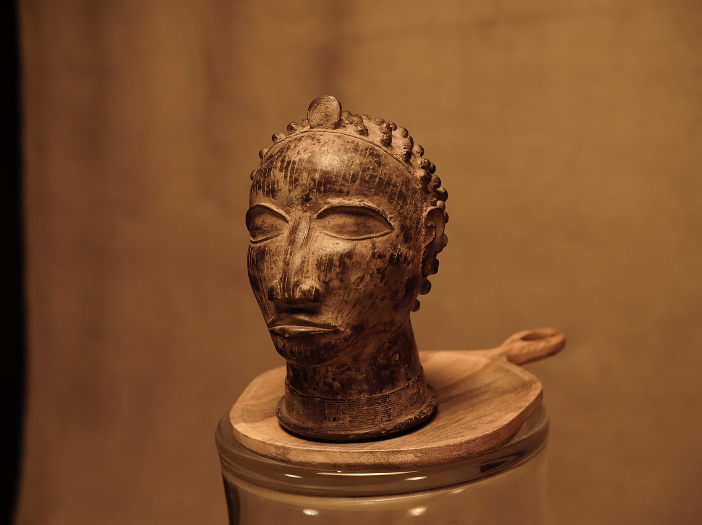 Tribal Bronze Sculpted Head Figure