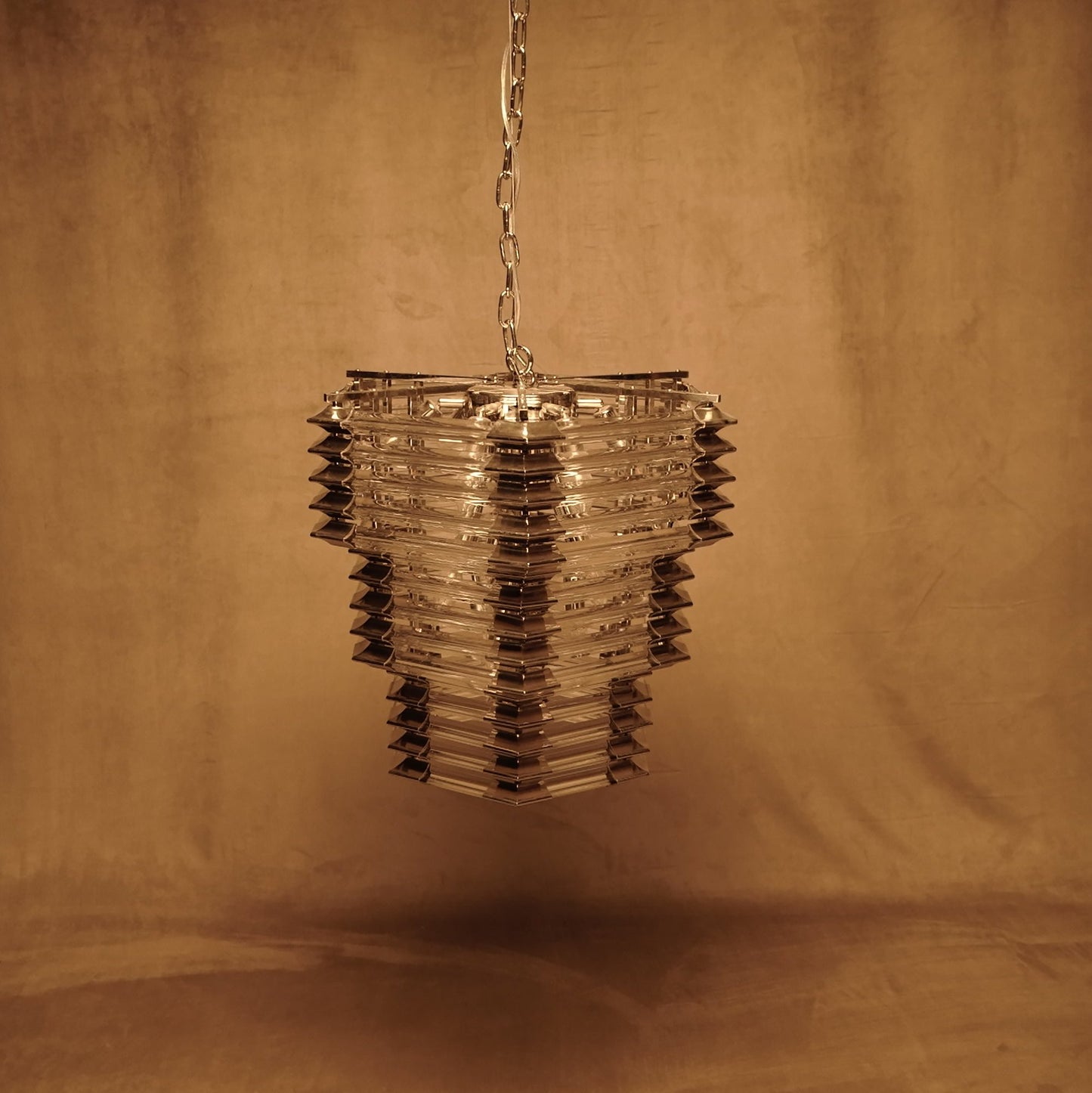 Retro ceiling lamp in glass ingots and chrome metal laces