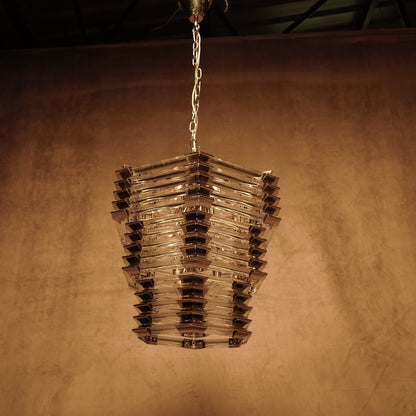 Retro ceiling lamp in glass ingots and chrome metal laces