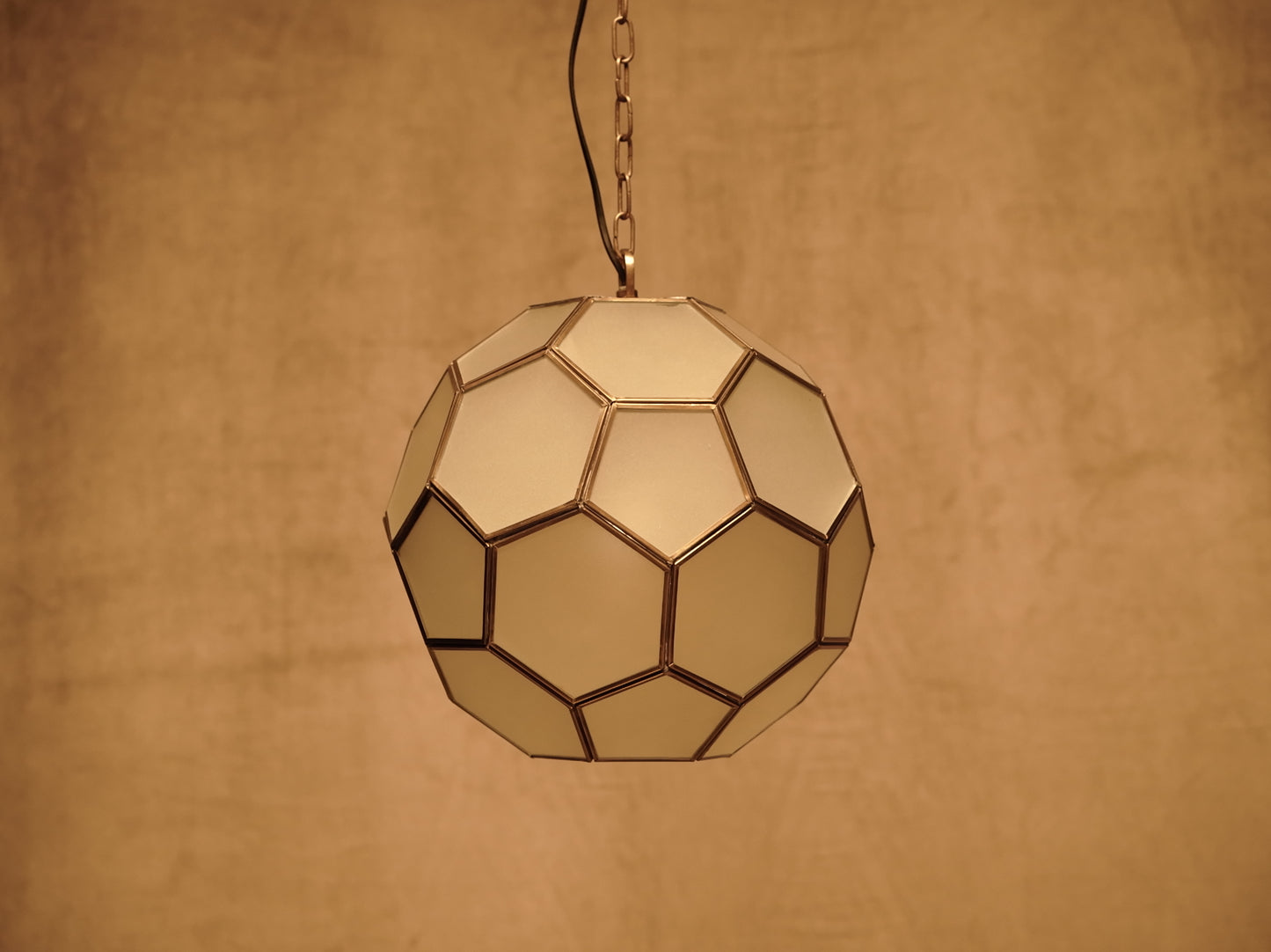 Hand-Welded Tin and Glass Ceiling Lamp - 75cm Geometric Style