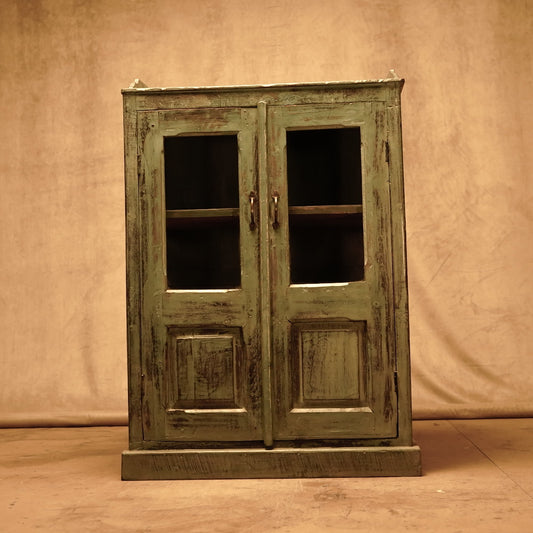 Antique blue vintage wooden display cabinet 110x76cm