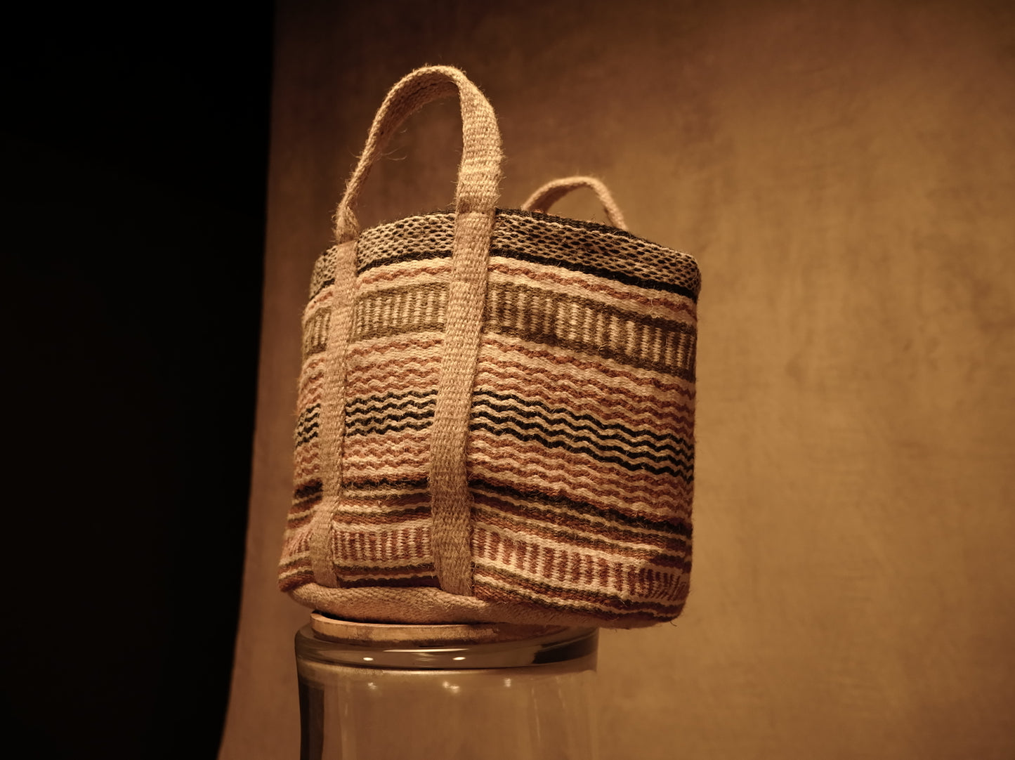 Basket flowerpot bag type Kilim fabric and jute - various models