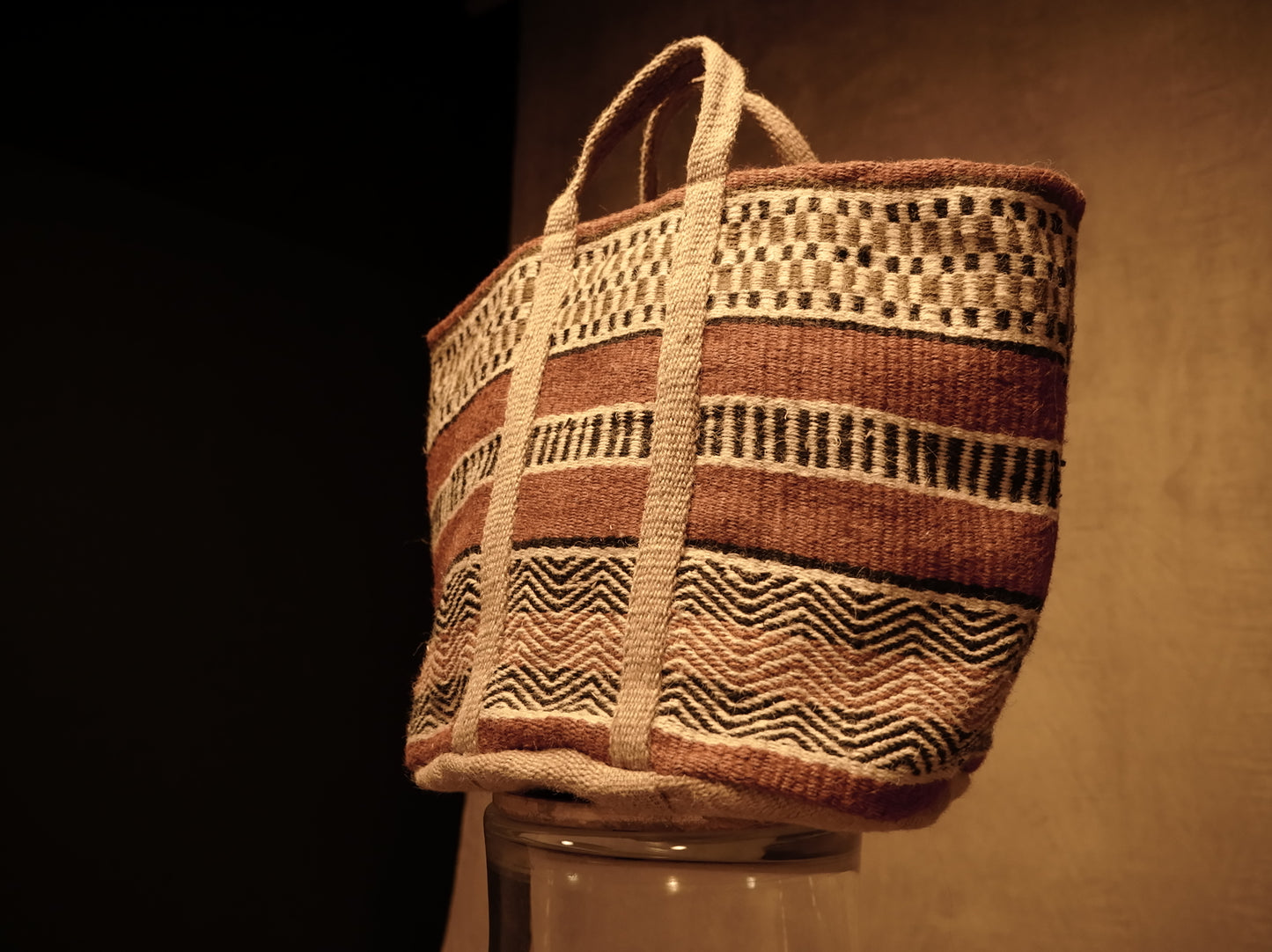 Basket flowerpot bag type Kilim fabric and jute - various models