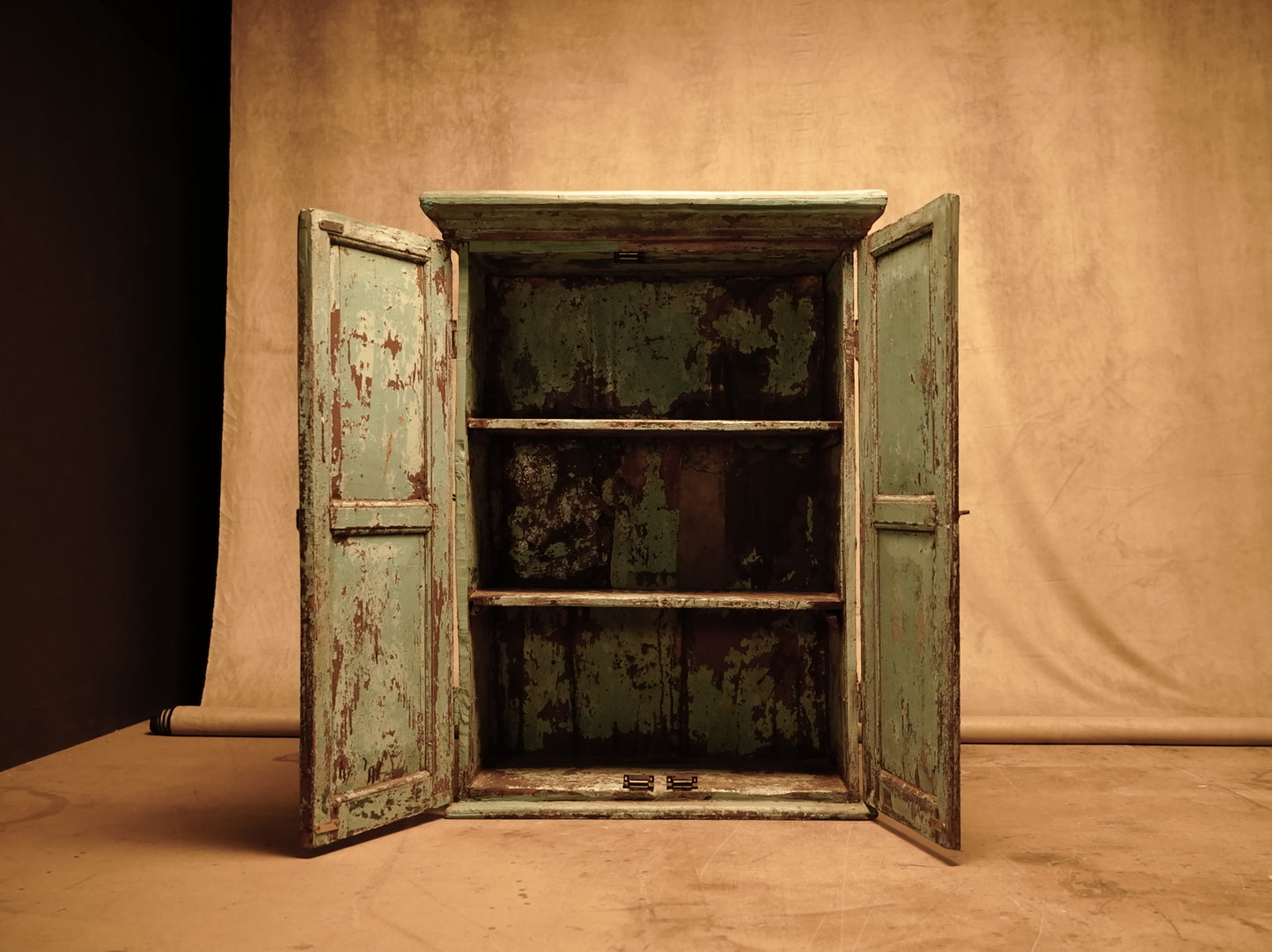 Vintage Style Blue and Brown Pickled Wood Wardrobe