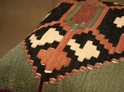 Kilim Cushion with Ethnic Design and Earthy Colors