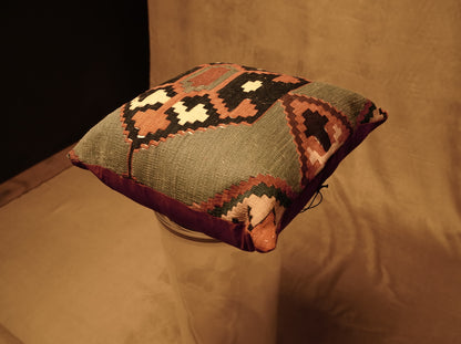 Kilim Cushion with Ethnic Design and Earthy Colors