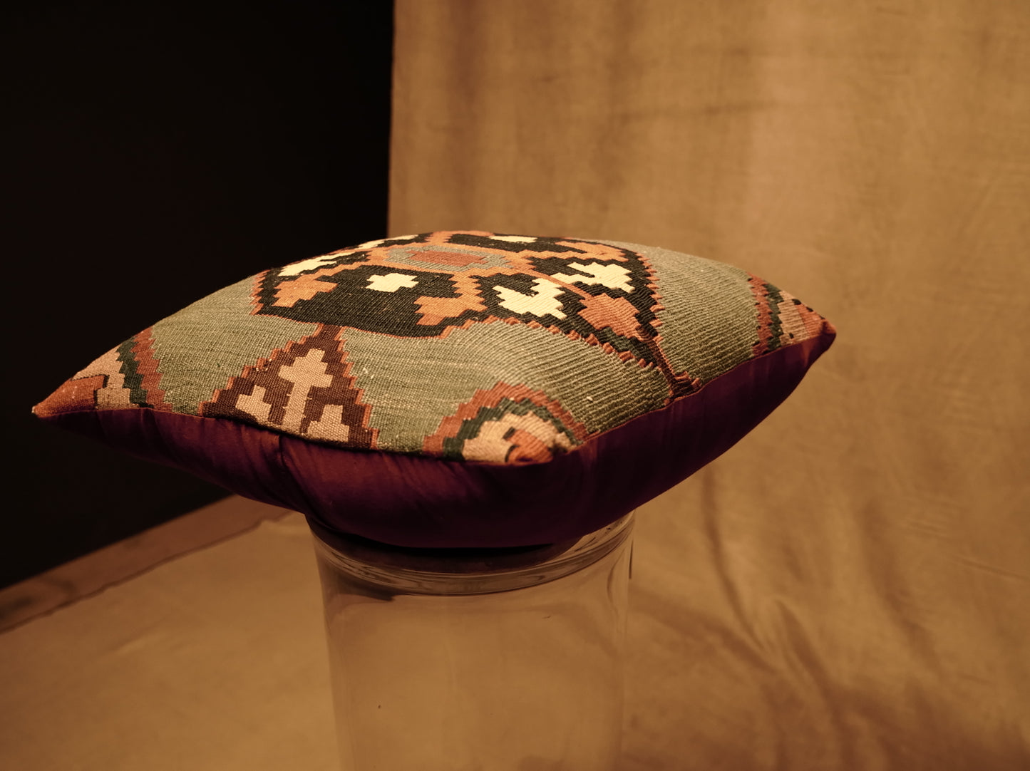 Kilim Cushion with Ethnic Design and Earthy Colors