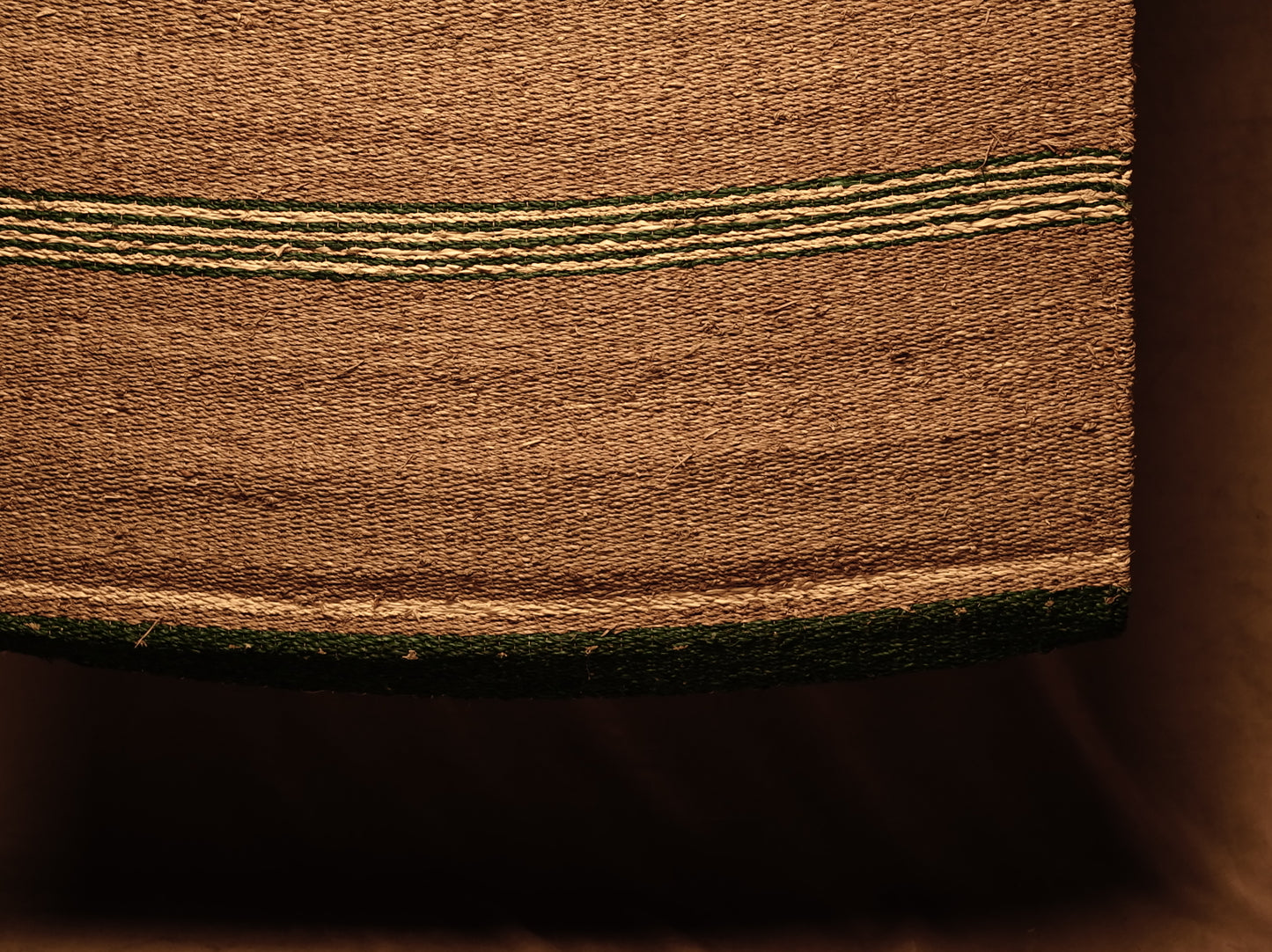 Natural Jute Rug with Green or Black Striped Details