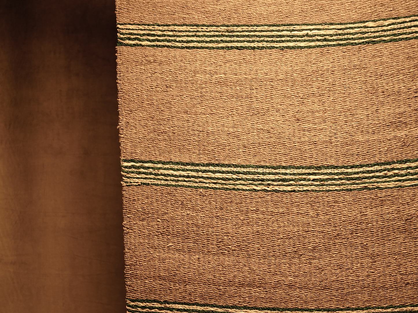 Natural Jute Rug with Green or Black Striped Details