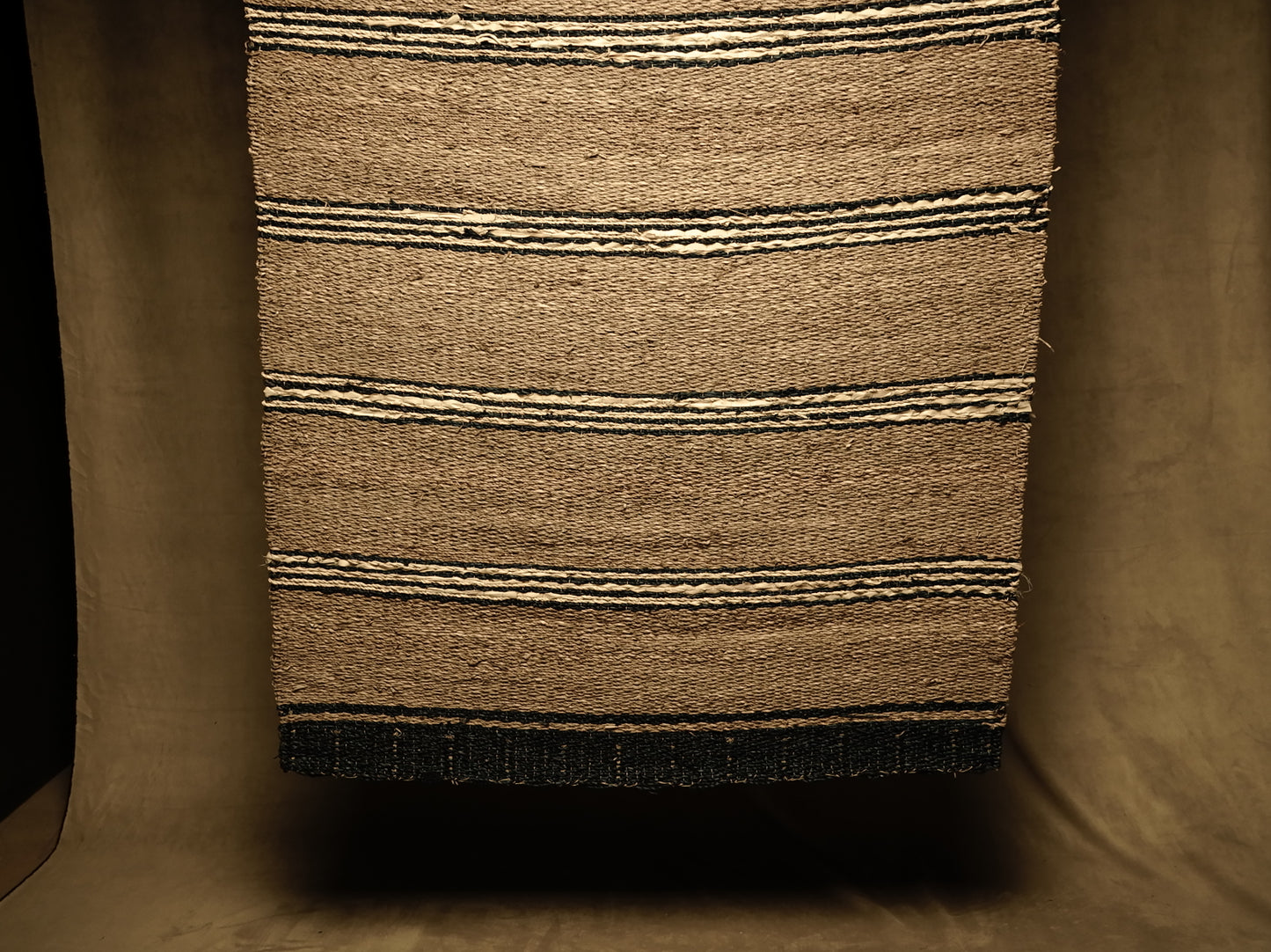 Natural Jute Rug with Green or Black Striped Details