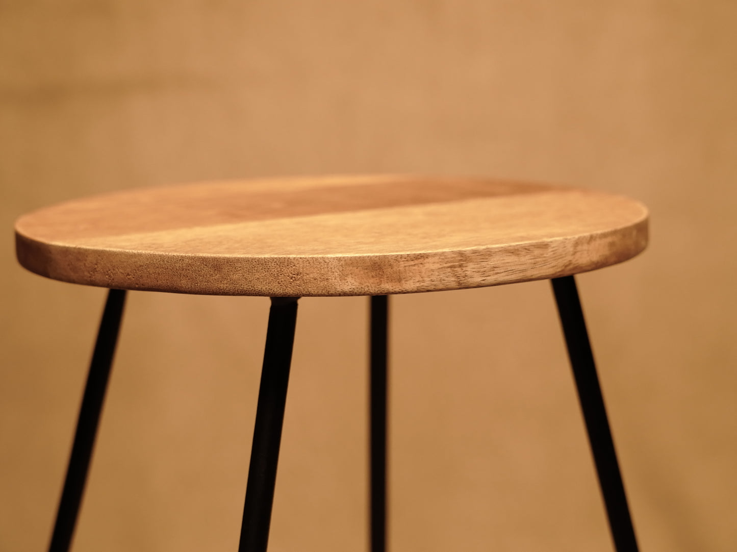 High Stool with Iron Legs and Wooden Seat - Rustic Industrial Style