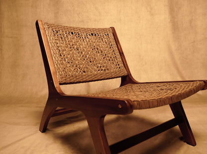 Verona Lounge Chair in Wood and Synthetic Rattan for Outdoors - Natural Boho Style