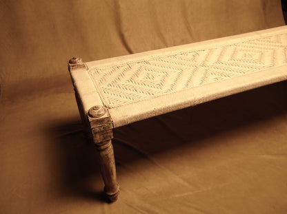 Indian Charpai Bed made of Carved Wood and Handcrafted Braided Rope