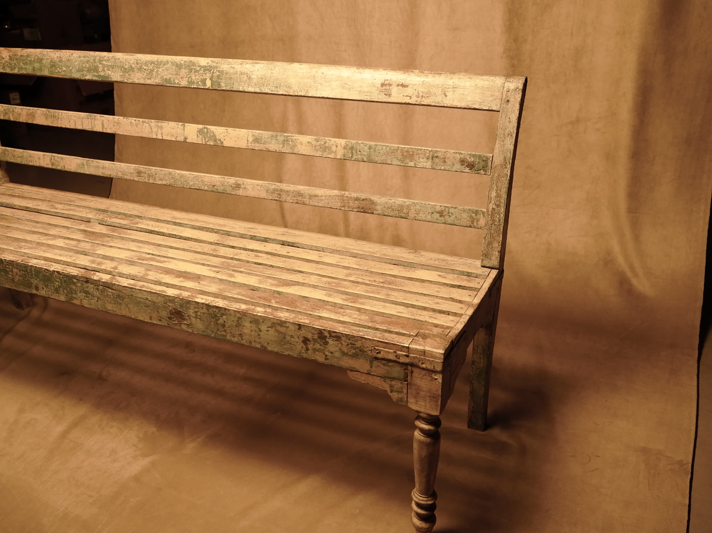 Antique Vintage Style White and Blue Wooden Bench