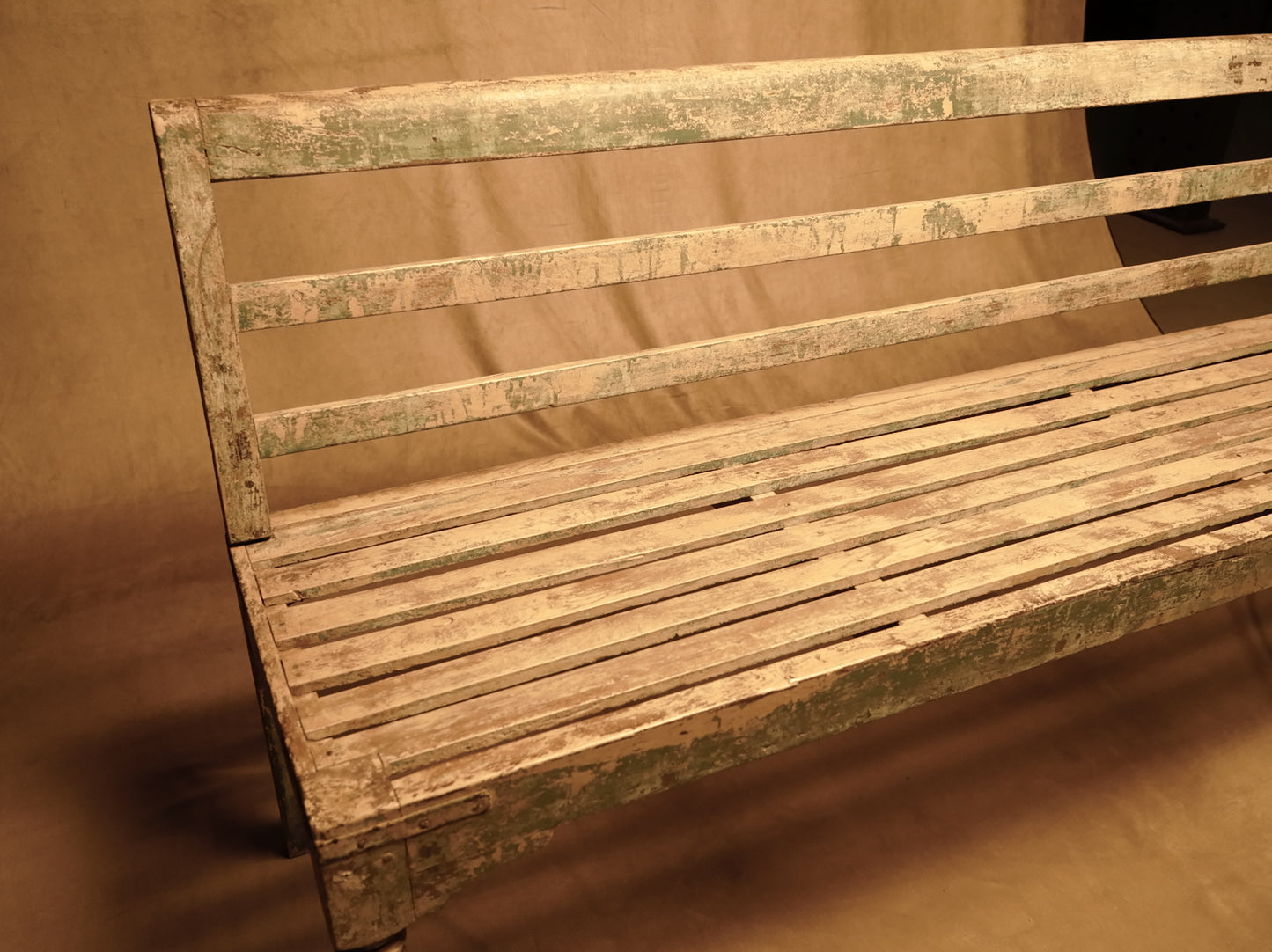 Antique Vintage Style White and Blue Wooden Bench