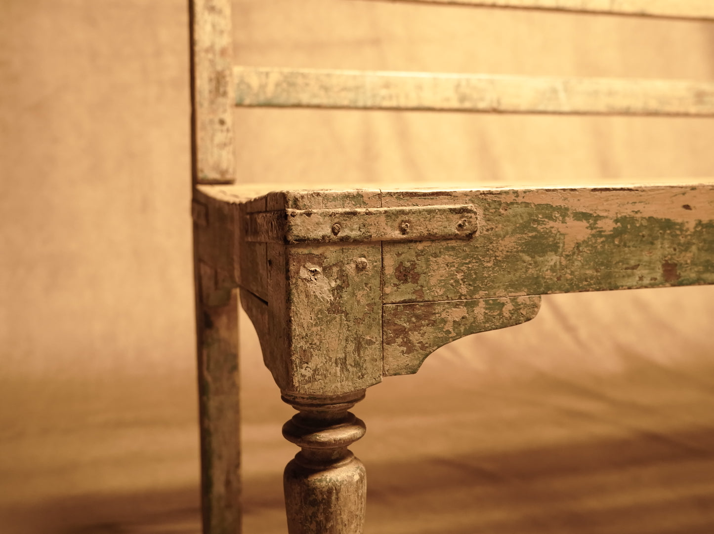 Antique Vintage Style White and Blue Wooden Bench