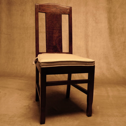 Wooden Chair with Cushion - Classic Rustic Style in Dark Tone