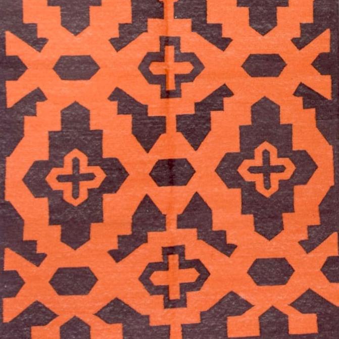 Handmade orange printed wool rug with kilim style fringes 153x92 no. 35