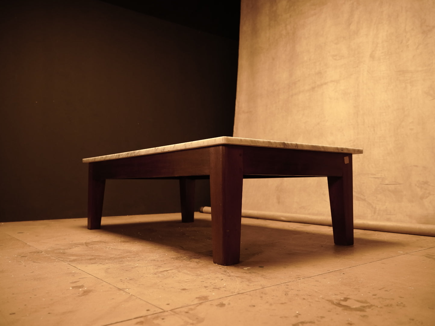 Colonial Style Teak and Marble Living Room Table