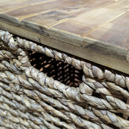 Trunk Basket with lid for clothes made of Hyacinth and Acacia, Japanese style - in 2 sizes