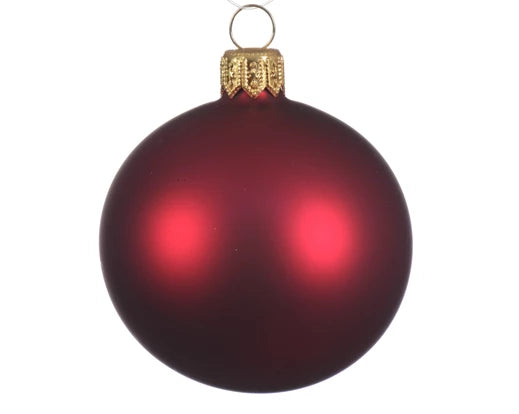 6x 8cm matte oxblood red smooth glass Christmas balls